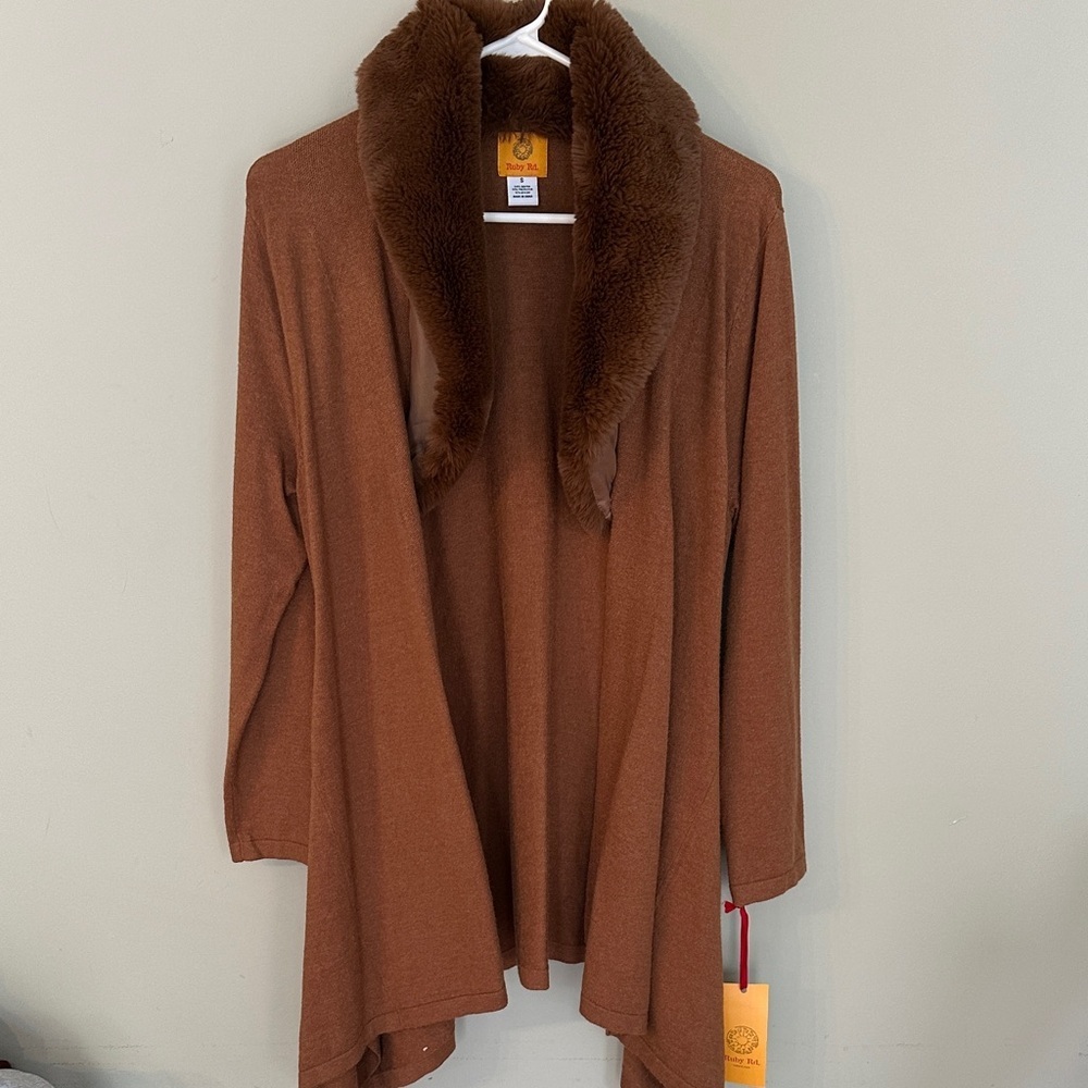 Ruby Rd. Rust Cardigan with Plush Collar